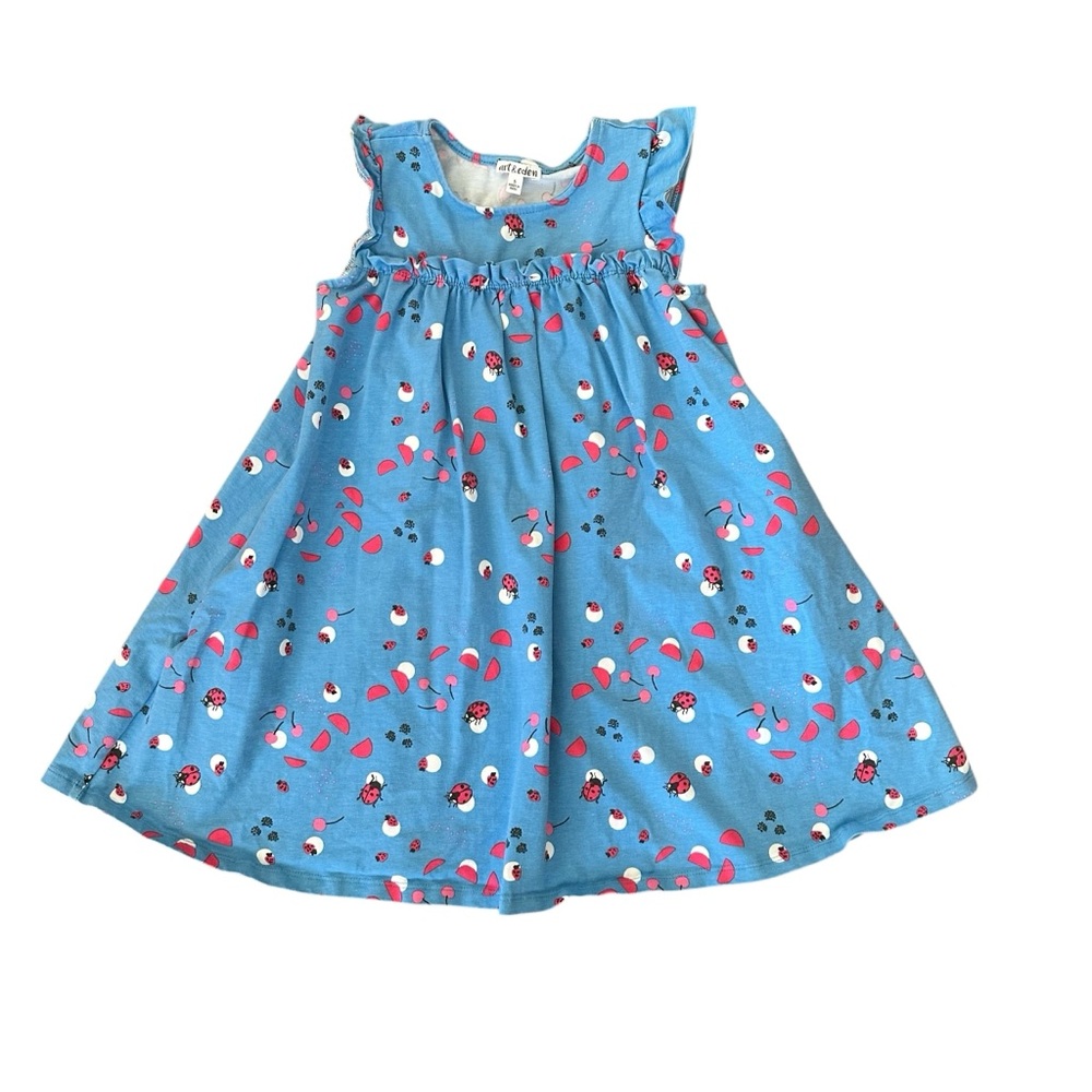 Art & Eden Girls Blue Ladybug Dress, Blue/Pink/Red/White, Size 5